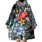Personalized Collingwood Football Magpies Wearable Blanket Hoodie Tropical Hibiscus Flowers - Pacific Fusion Style