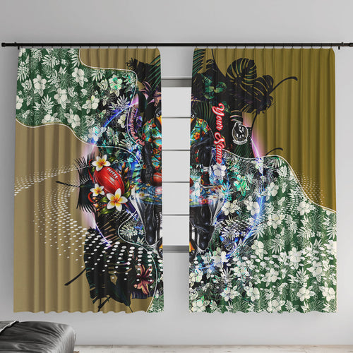 Personalized Collingwood Football Magpies Window Curtain Tropical Hibiscus Flowers - Pacific Fusion Style