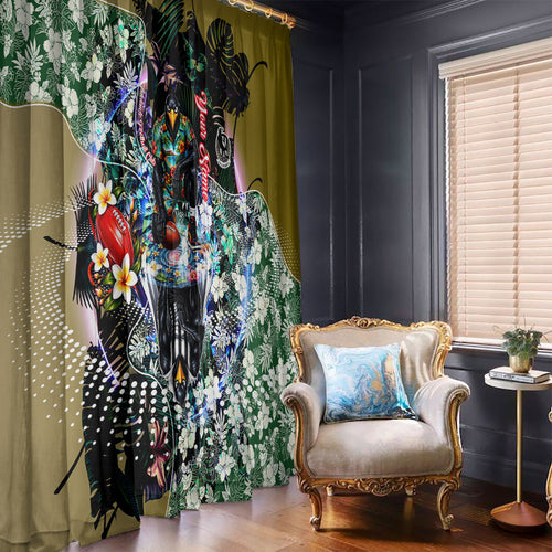 Personalized Collingwood Football Magpies Window Curtain Tropical Hibiscus Flowers - Pacific Fusion Style