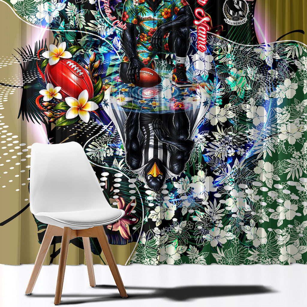 Personalized Collingwood Football Magpies Window Curtain Tropical Hibiscus Flowers - Pacific Fusion Style