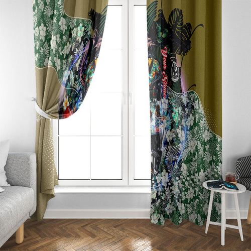 Personalized Collingwood Football Magpies Window Curtain Tropical Hibiscus Flowers - Pacific Fusion Style