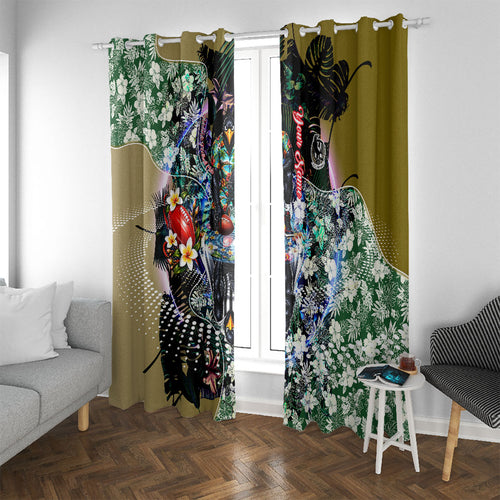 Personalized Collingwood Football Magpies Window Curtain Tropical Hibiscus Flowers - Pacific Fusion Style