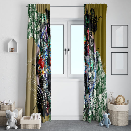 Personalized Collingwood Football Magpies Window Curtain Tropical Hibiscus Flowers - Pacific Fusion Style