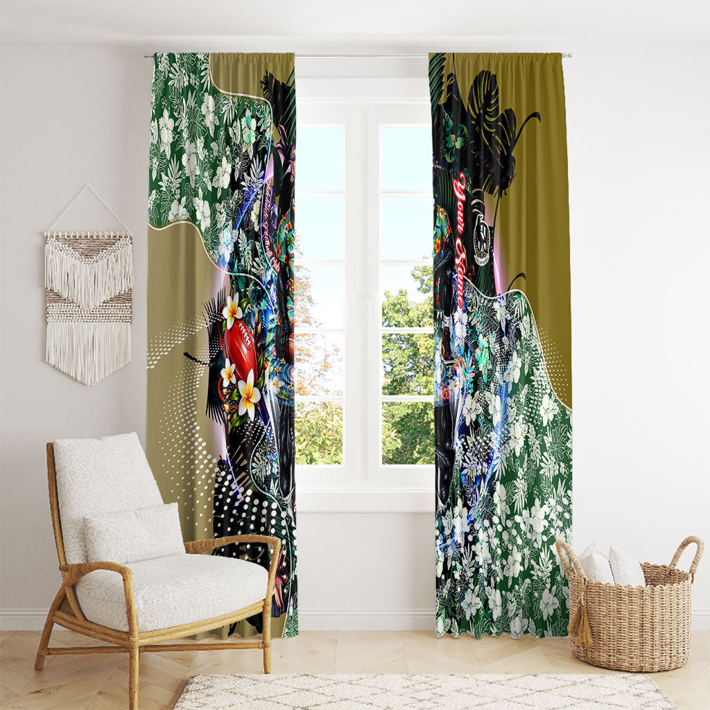 Personalized Collingwood Football Magpies Window Curtain Tropical Hibiscus Flowers - Pacific Fusion Style