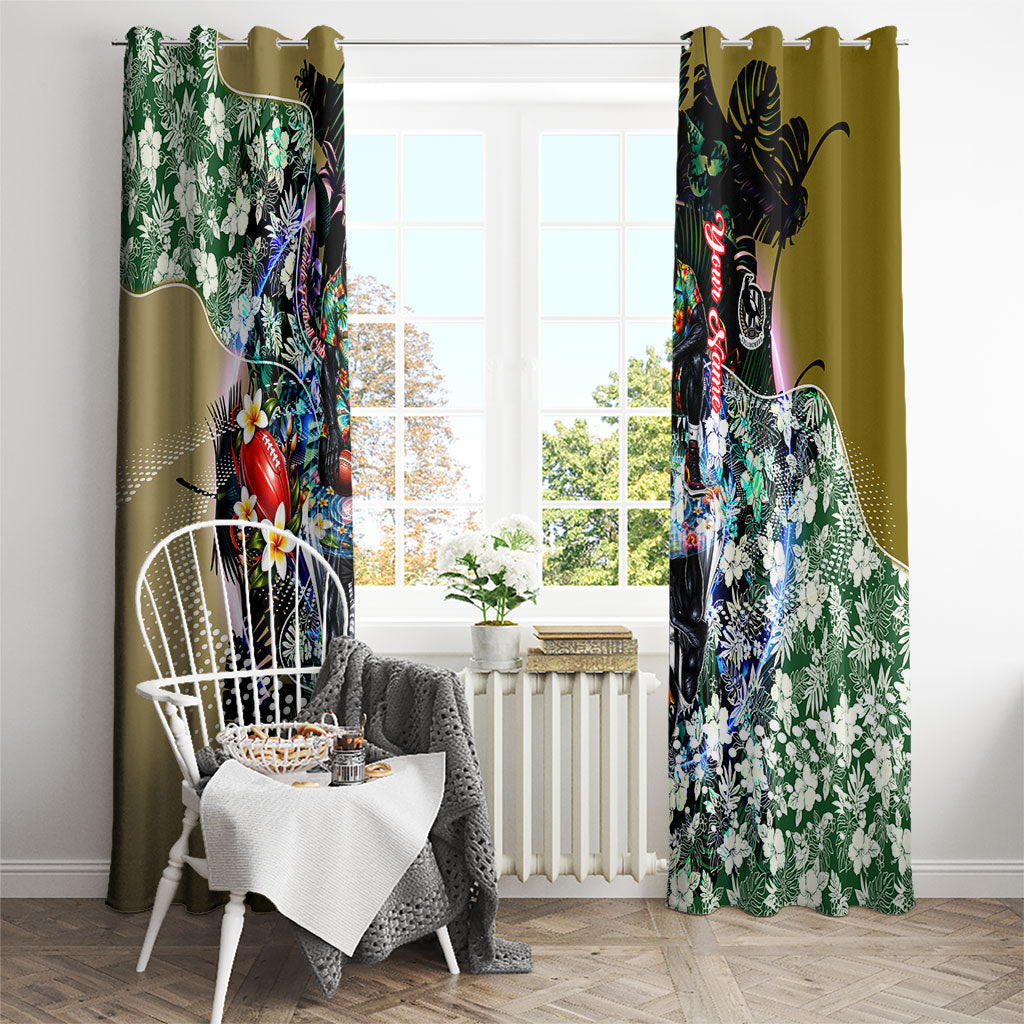 Personalized Collingwood Football Magpies Window Curtain Tropical Hibiscus Flowers - Pacific Fusion Style