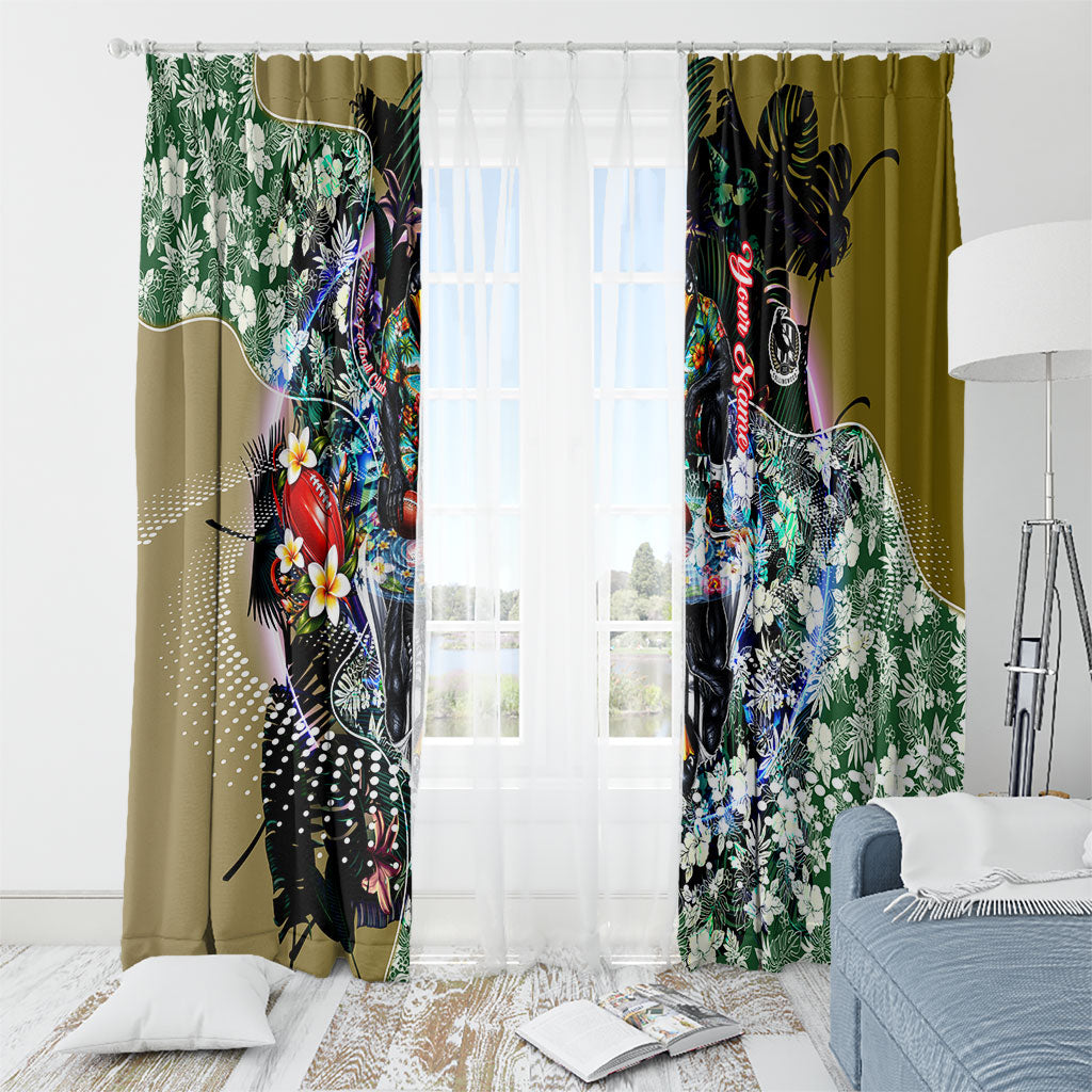 Personalized Collingwood Football Magpies Window Curtain Tropical Hibiscus Flowers - Pacific Fusion Style