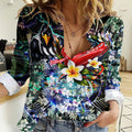 Personalized Collingwood Football Magpies Women Casual Shirt Tropical Hibiscus Flowers - Pacific Fusion Style