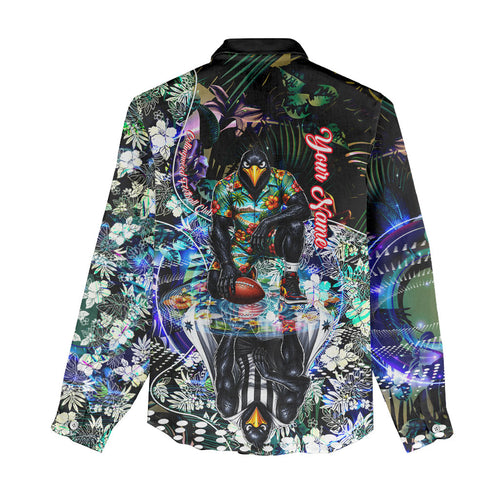 Personalized Collingwood Football Magpies Women Casual Shirt Tropical Hibiscus Flowers - Pacific Fusion Style