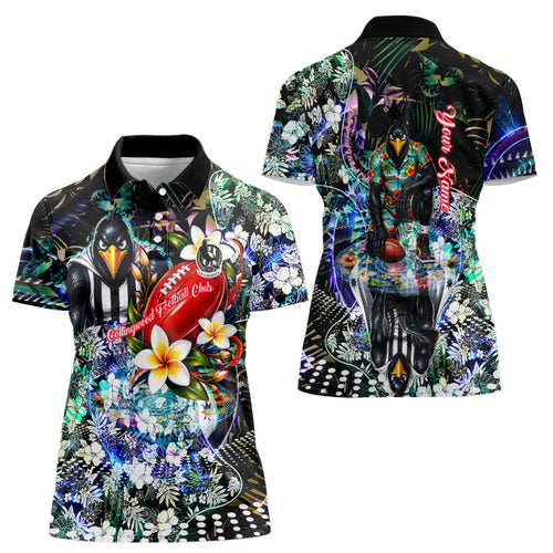 Personalized Collingwood Football Magpies Women Polo Shirt Tropical Hibiscus Flowers - Pacific Fusion Style