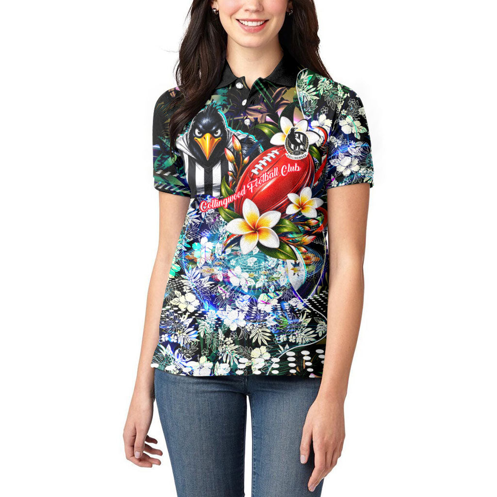 Personalized Collingwood Football Magpies Women Polo Shirt Tropical Hibiscus Flowers - Pacific Fusion Style