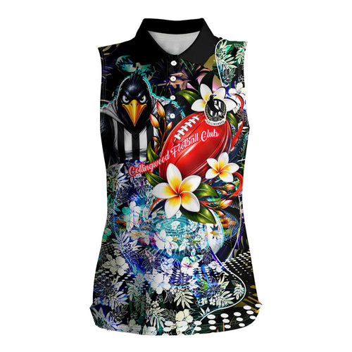 Personalized Collingwood Football Magpies Women Sleeveless Polo Shirt Tropical Hibiscus Flowers - Pacific Fusion Style