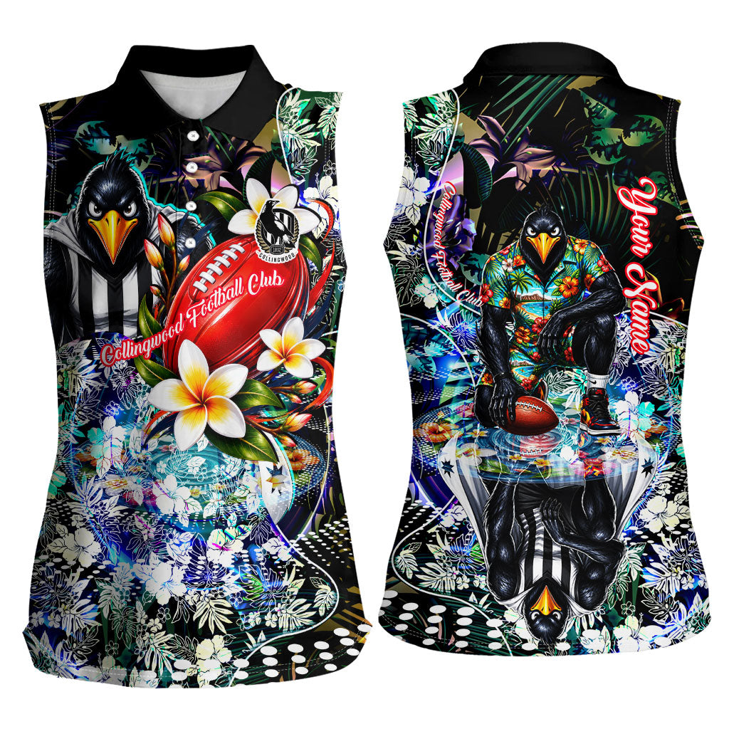 Personalized Collingwood Football Magpies Women Sleeveless Polo Shirt Tropical Hibiscus Flowers - Pacific Fusion Style
