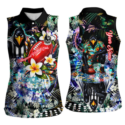 Personalized Collingwood Football Magpies Women Sleeveless Polo Shirt Tropical Hibiscus Flowers - Pacific Fusion Style