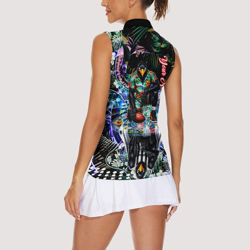 Personalized Collingwood Football Magpies Women Sleeveless Polo Shirt Tropical Hibiscus Flowers - Pacific Fusion Style