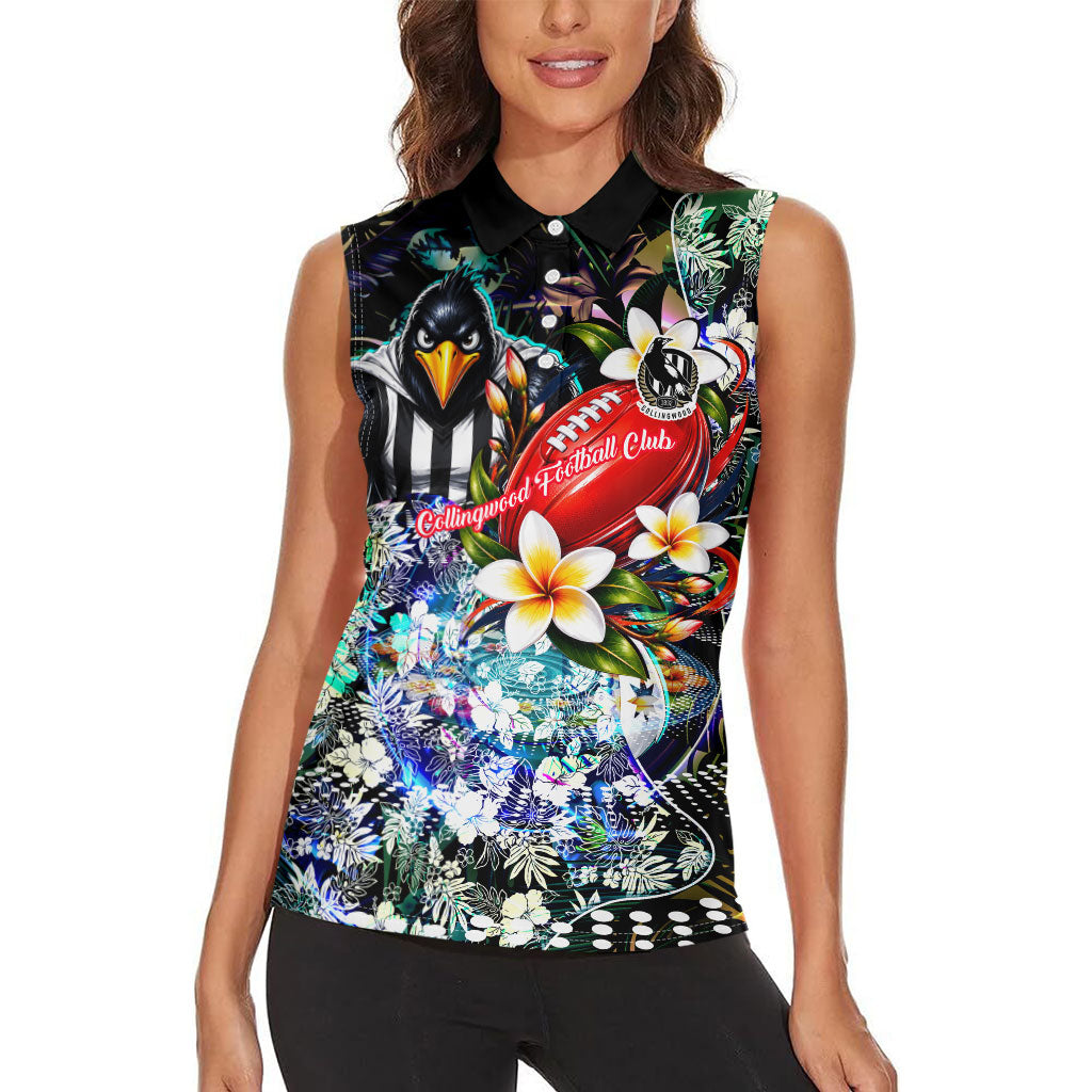 Personalized Collingwood Football Magpies Women Sleeveless Polo Shirt Tropical Hibiscus Flowers - Pacific Fusion Style