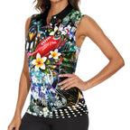 Personalized Collingwood Football Magpies Women Sleeveless Polo Shirt Tropical Hibiscus Flowers - Pacific Fusion Style