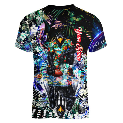 Personalized Collingwood Football Magpies Women V-Neck T-Shirt Tropical Hibiscus Flowers - Pacific Fusion Style