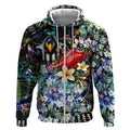 Personalized Collingwood Football Magpies Zip Hoodie Tropical Hibiscus Flowers - Pacific Fusion Style