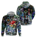 Personalized Collingwood Football Magpies Zip Hoodie Tropical Hibiscus Flowers - Pacific Fusion Style