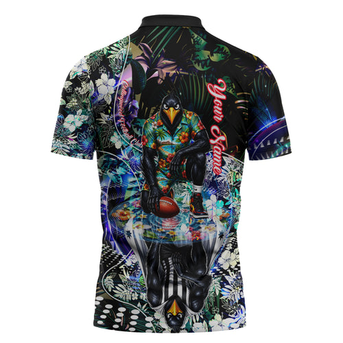 Personalized Collingwood Football Magpies Zipper Polo Shirt Tropical Hibiscus Flowers - Pacific Fusion Style