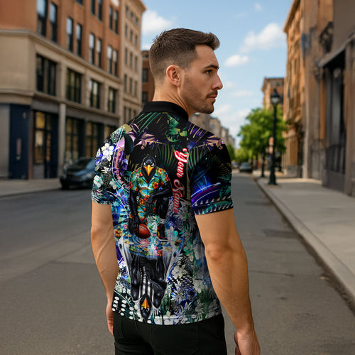 Personalized Collingwood Football Magpies Zipper Polo Shirt Tropical Hibiscus Flowers - Pacific Fusion Style