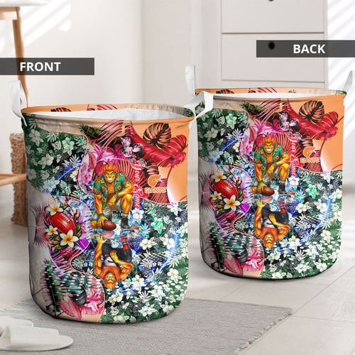 Personalized Greater Western Sydney Giants Laundry Basket Tropical Hibiscus Flowers - Pacific Fusion Style
