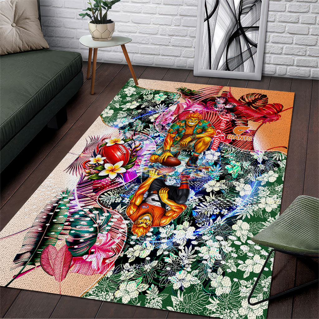 Personalized Greater Western Sydney Giants Area Rug Tropical Hibiscus Flowers - Pacific Fusion Style