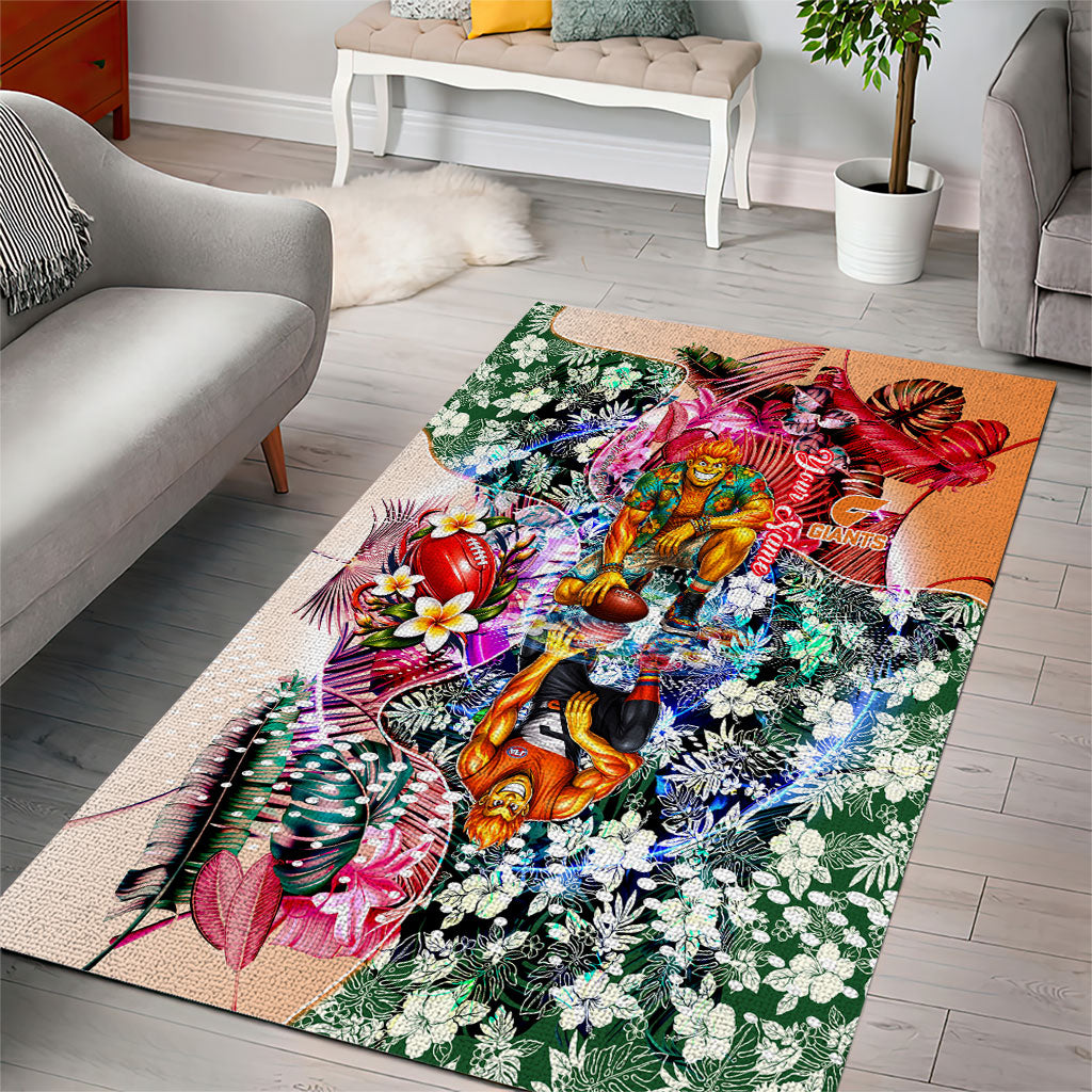 Personalized Greater Western Sydney Giants Area Rug Tropical Hibiscus Flowers - Pacific Fusion Style