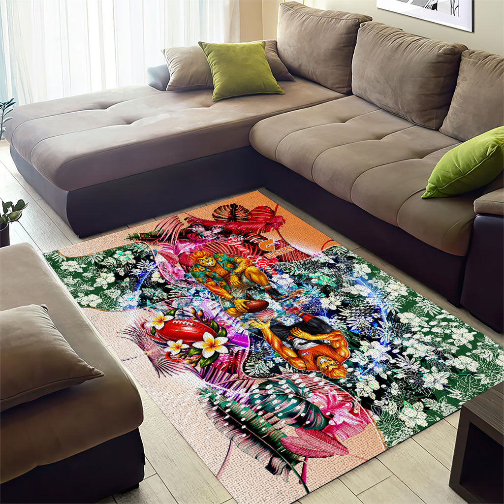 Personalized Greater Western Sydney Giants Area Rug Tropical Hibiscus Flowers - Pacific Fusion Style