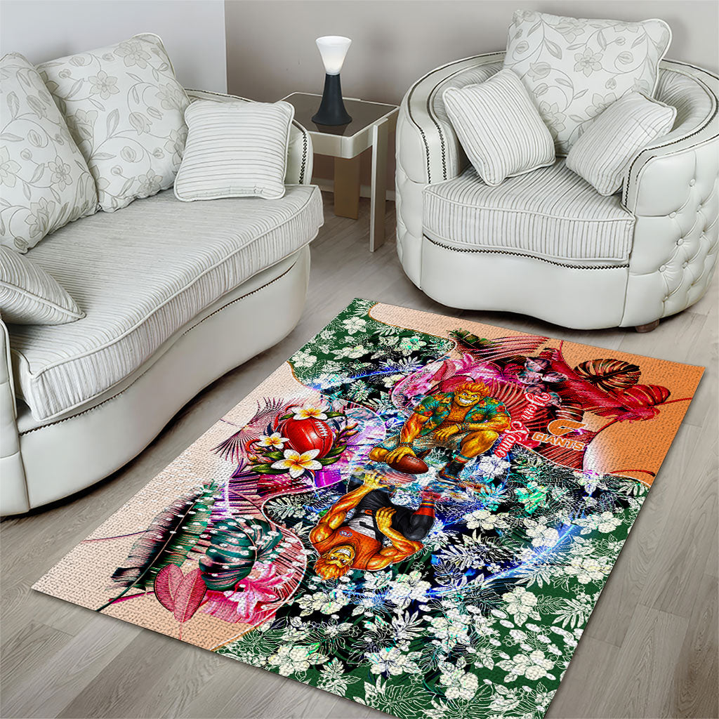 Personalized Greater Western Sydney Giants Area Rug Tropical Hibiscus Flowers - Pacific Fusion Style