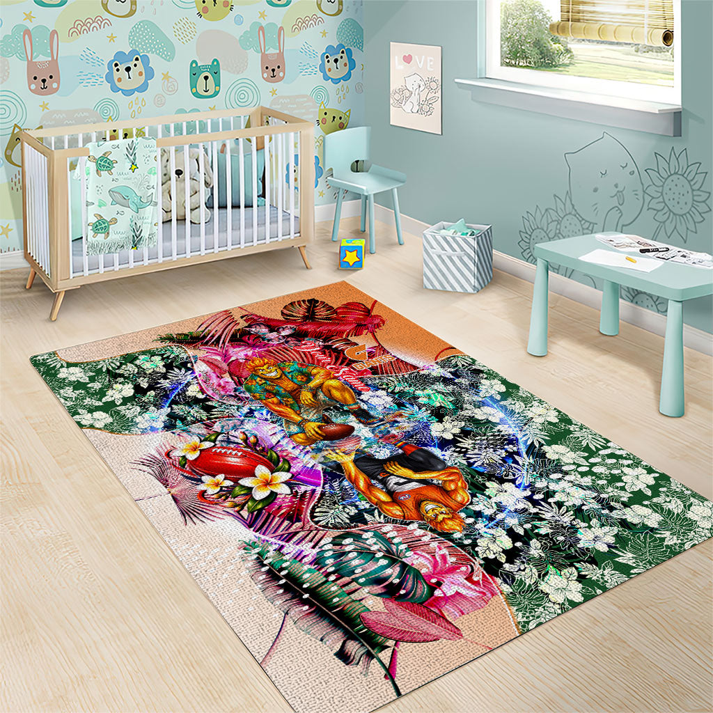 Personalized Greater Western Sydney Giants Area Rug Tropical Hibiscus Flowers - Pacific Fusion Style