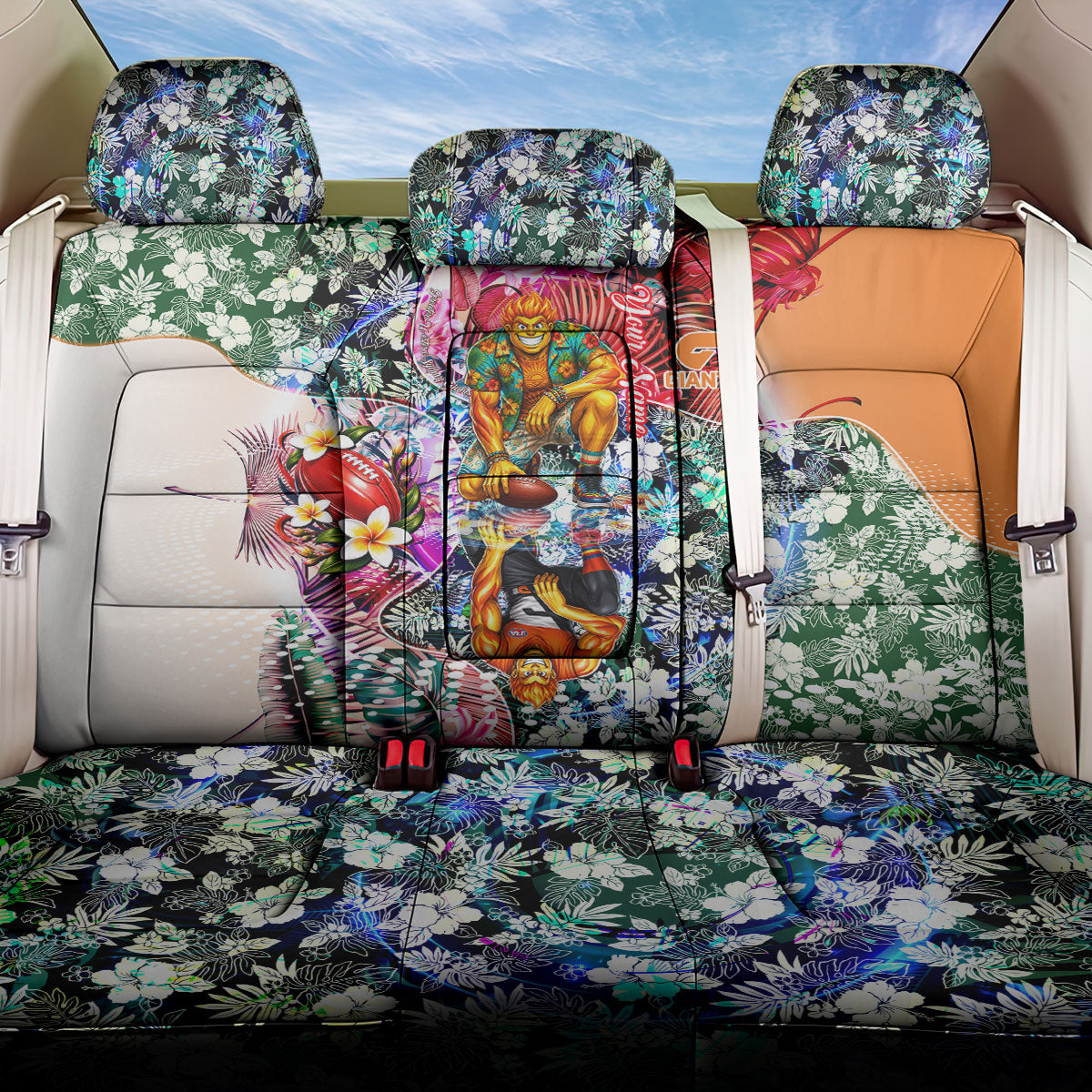 Personalized Greater Western Sydney Giants Back Car Seat Cover Tropical Hibiscus Flowers - Pacific Fusion Style