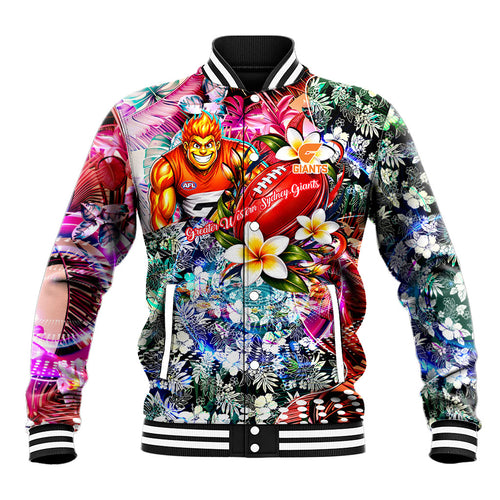 Personalized Greater Western Sydney Giants Baseball Jacket Tropical Hibiscus Flowers - Pacific Fusion Style