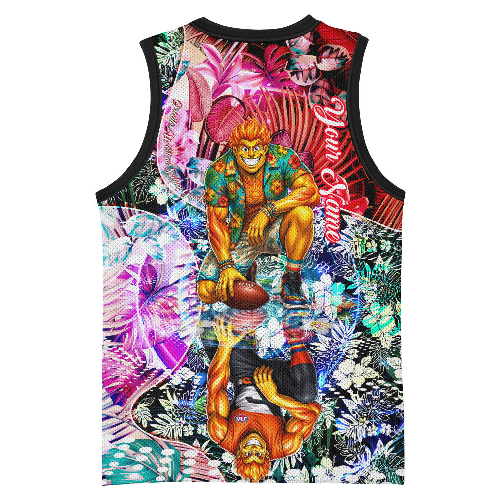 Personalized Greater Western Sydney Giants Basketball Jersey Tropical Hibiscus Flowers - Pacific Fusion Style