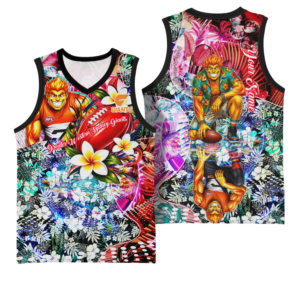 Personalized Greater Western Sydney Giants Basketball Jersey Tropical Hibiscus Flowers - Pacific Fusion Style