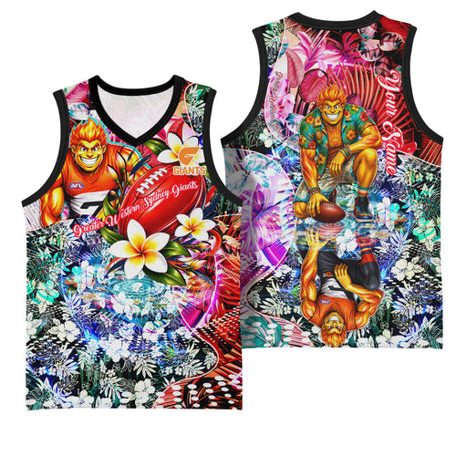Personalized Greater Western Sydney Giants Basketball Jersey Tropical Hibiscus Flowers - Pacific Fusion Style
