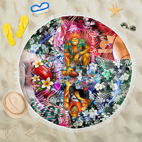 Personalized Greater Western Sydney Giants Beach Blanket Tropical Hibiscus Flowers - Pacific Fusion Style