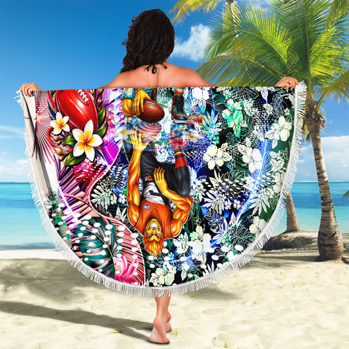 Personalized Greater Western Sydney Giants Beach Blanket Tropical Hibiscus Flowers - Pacific Fusion Style
