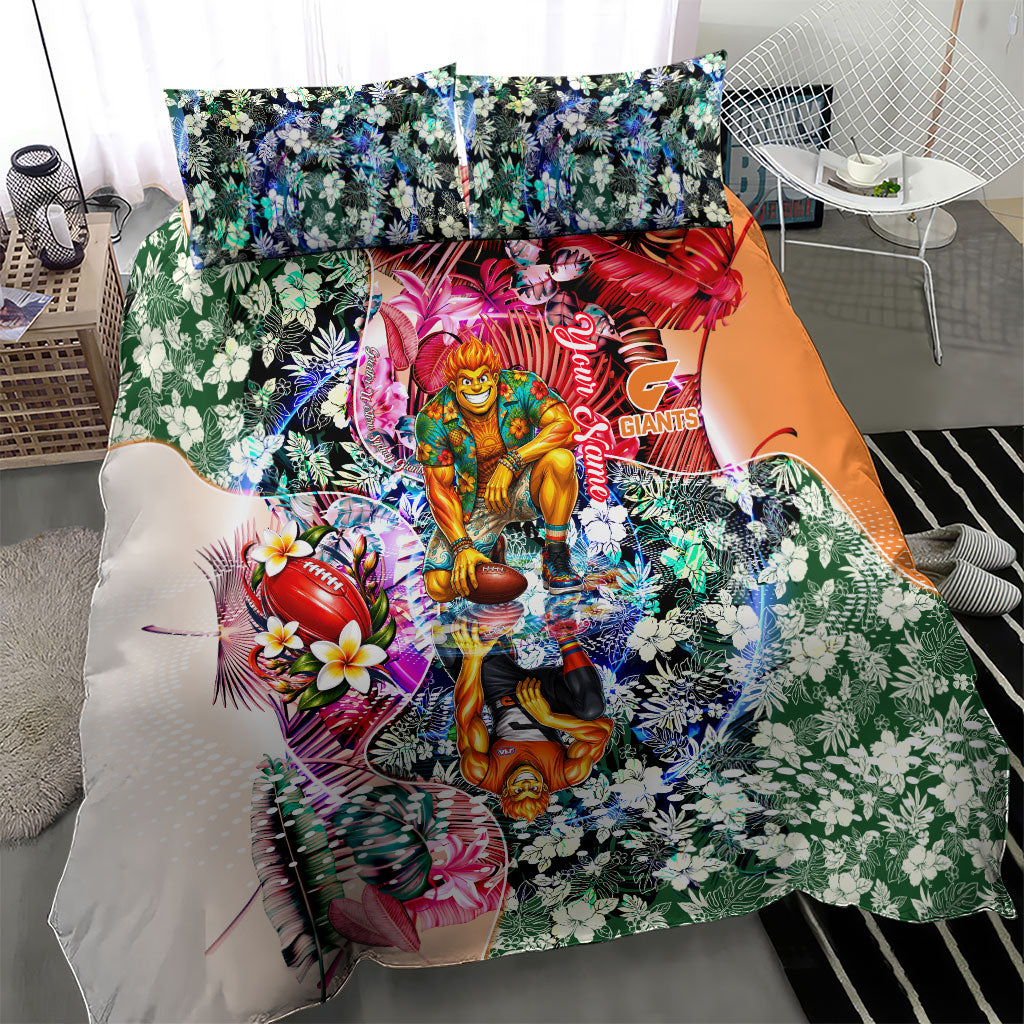 Personalized Greater Western Sydney Giants Bedding Set Tropical Hibiscus Flowers - Pacific Fusion Style