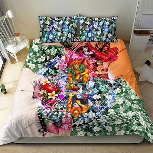 Personalized Greater Western Sydney Giants Bedding Set Tropical Hibiscus Flowers - Pacific Fusion Style