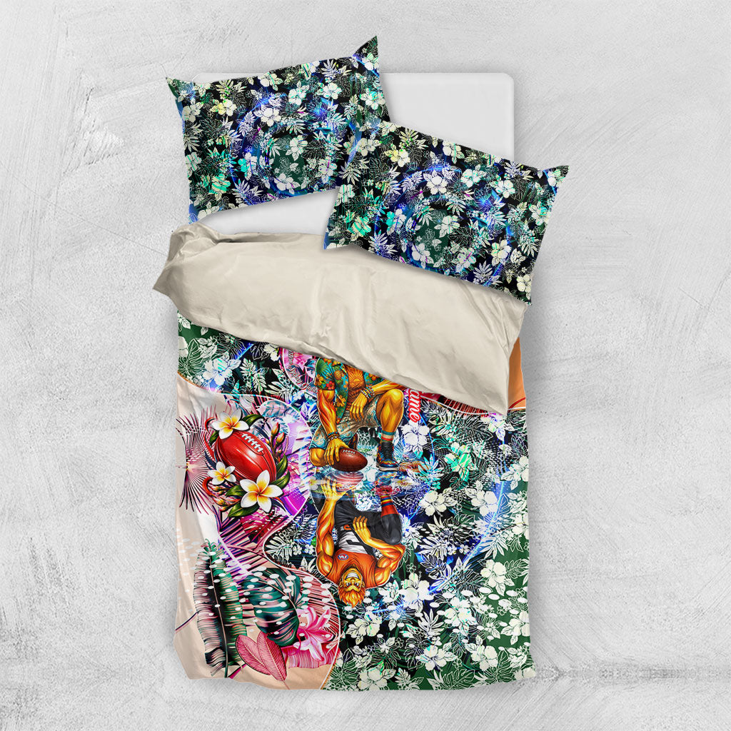 Personalized Greater Western Sydney Giants Bedding Set Tropical Hibiscus Flowers - Pacific Fusion Style