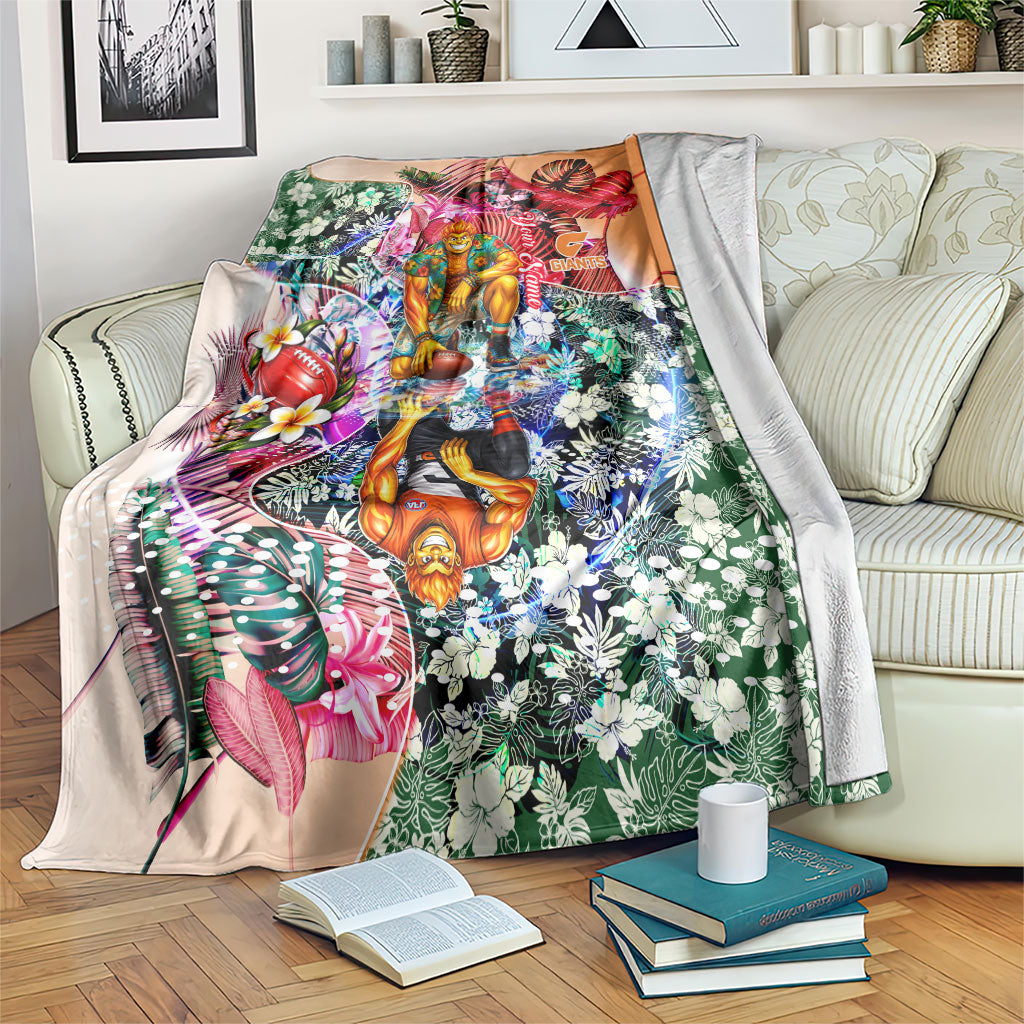 Personalized Greater Western Sydney Giants Blanket Tropical Hibiscus Flowers - Pacific Fusion Style