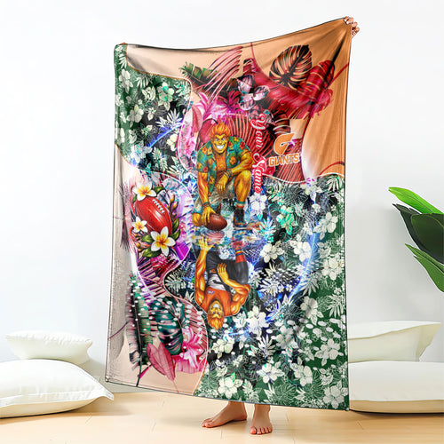 Personalized Greater Western Sydney Giants Blanket Tropical Hibiscus Flowers - Pacific Fusion Style
