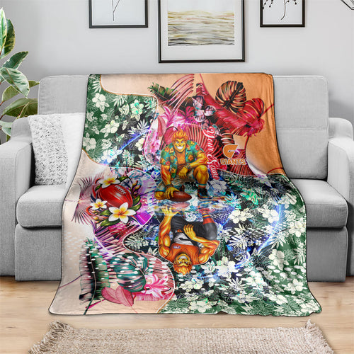 Personalized Greater Western Sydney Giants Blanket Tropical Hibiscus Flowers - Pacific Fusion Style