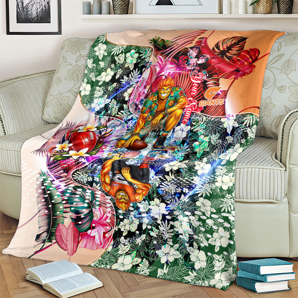 Personalized Greater Western Sydney Giants Blanket Tropical Hibiscus Flowers - Pacific Fusion Style