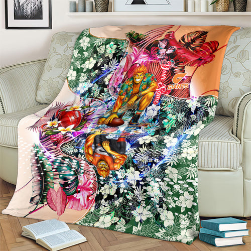 Personalized Greater Western Sydney Giants Blanket Tropical Hibiscus Flowers - Pacific Fusion Style