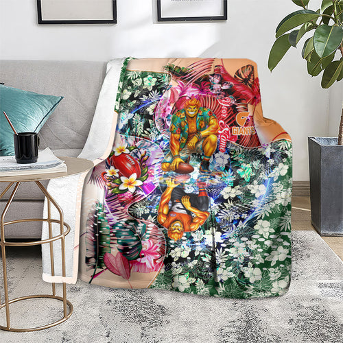 Personalized Greater Western Sydney Giants Blanket Tropical Hibiscus Flowers - Pacific Fusion Style