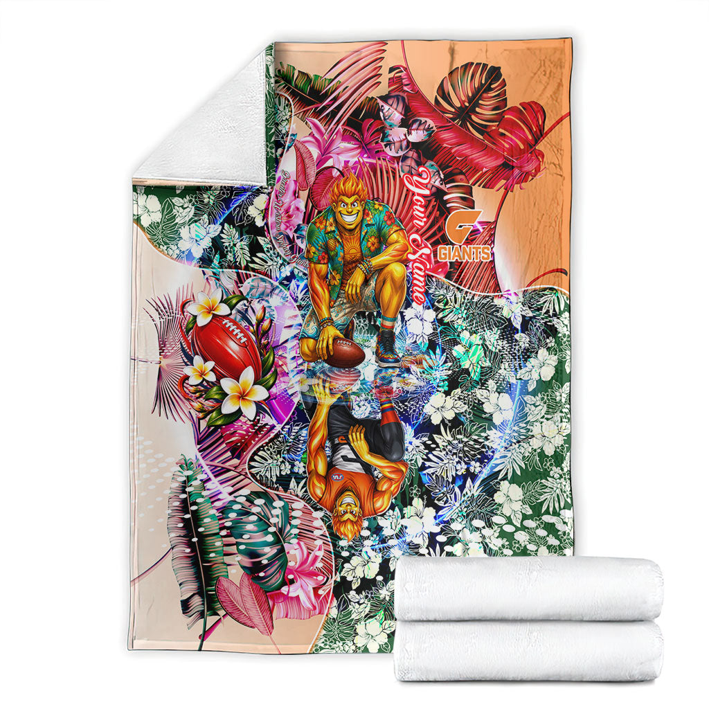 Personalized Greater Western Sydney Giants Blanket Tropical Hibiscus Flowers - Pacific Fusion Style