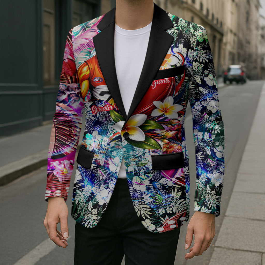 Personalized Greater Western Sydney Giants Blazer Tropical Hibiscus Flowers - Pacific Fusion Style