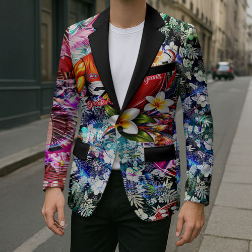 Personalized Greater Western Sydney Giants Blazer Tropical Hibiscus Flowers - Pacific Fusion Style